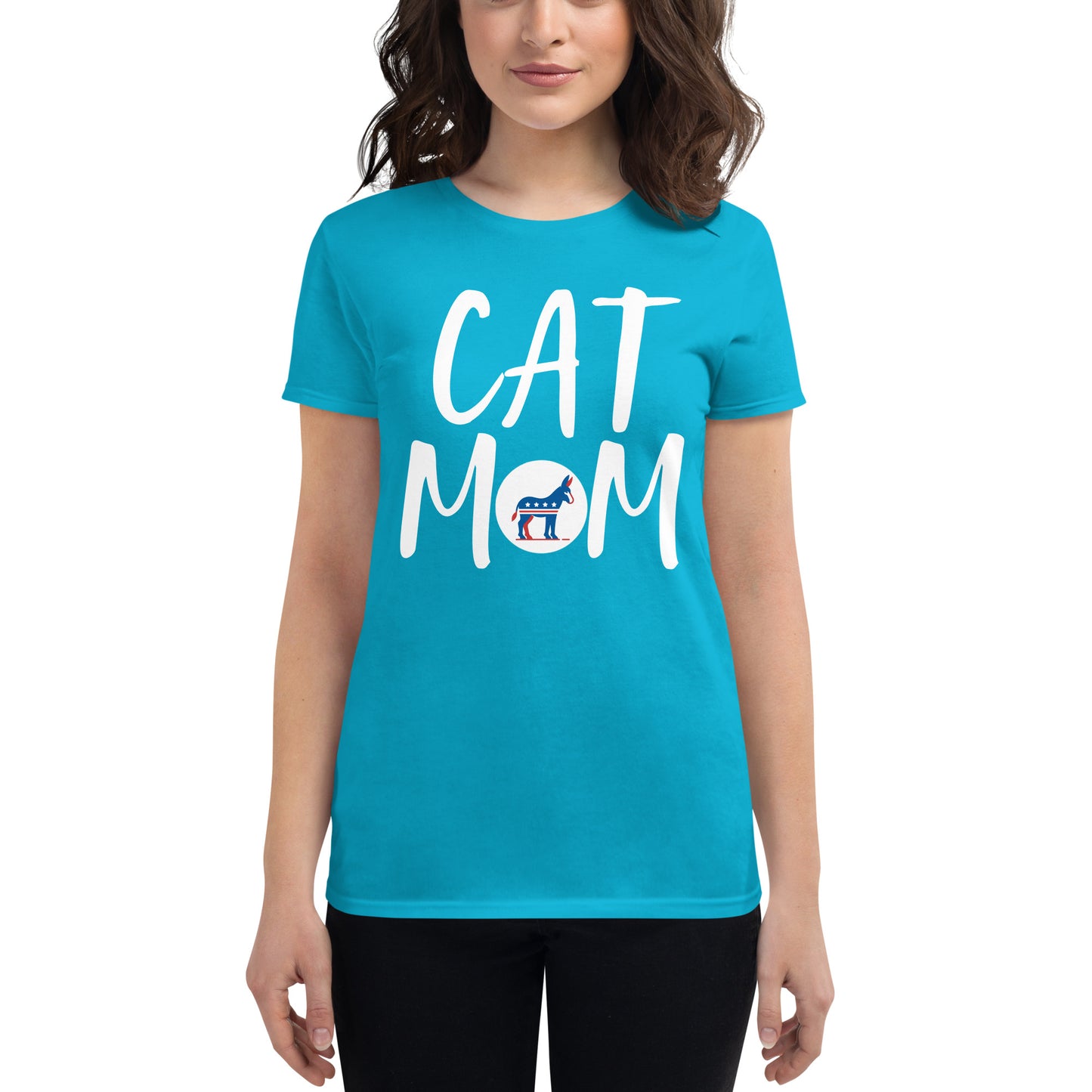 Liberal Democrat Cat Mom Shirt - Caribbean blue