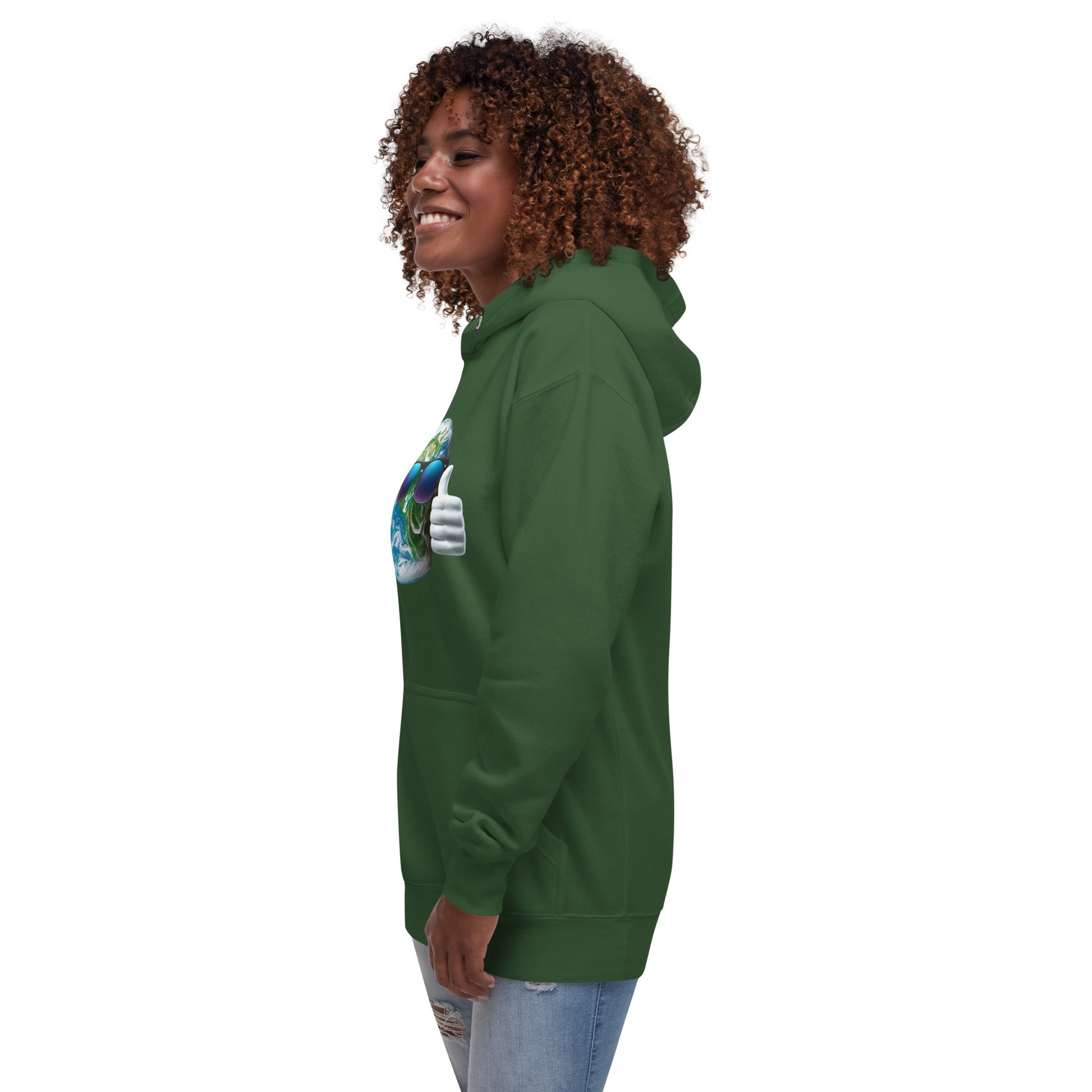 Cool Earth Environmental Justice Hoodie - Side, Forest Green