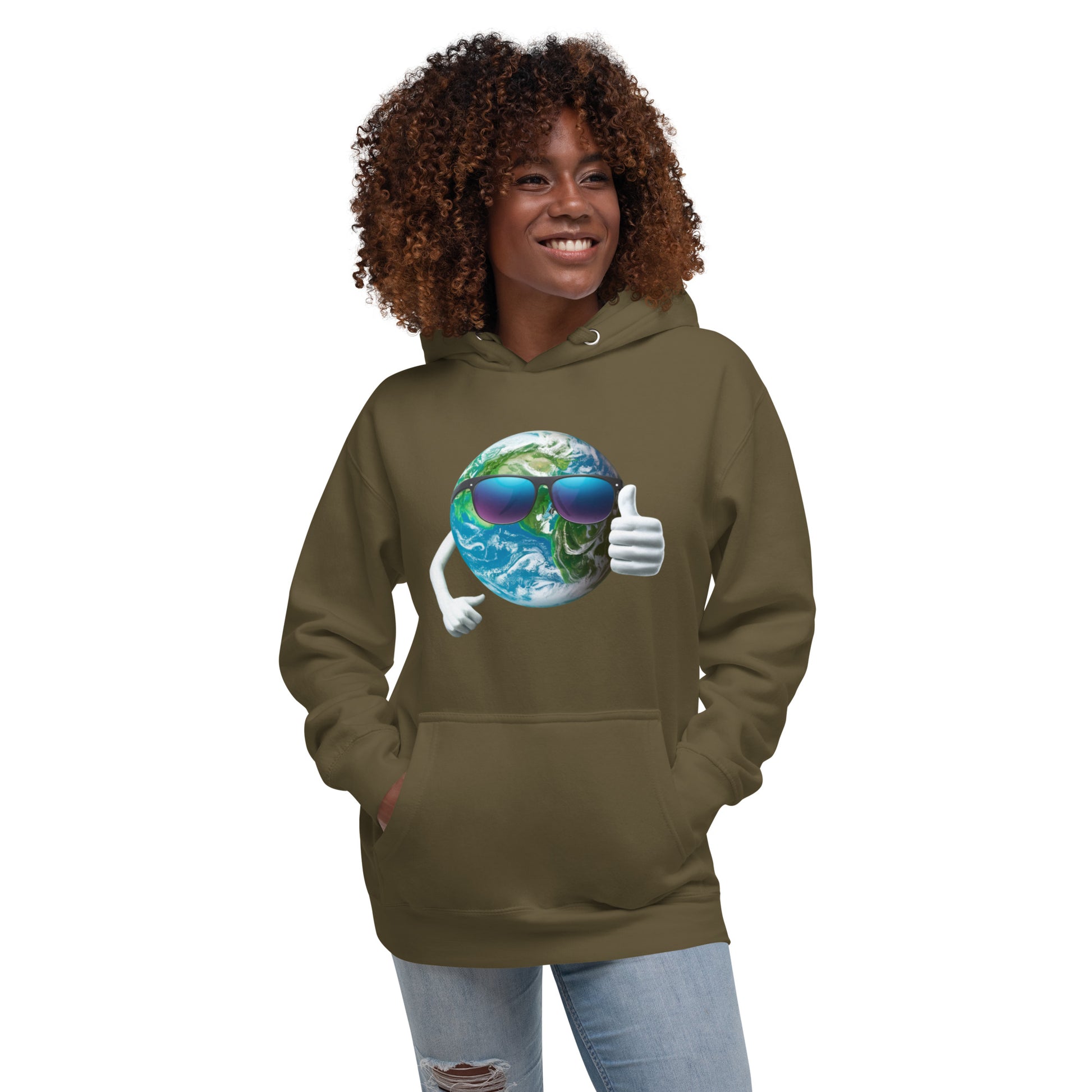 Cool Earth Environmental Justice Hoodie - Front, Military Green