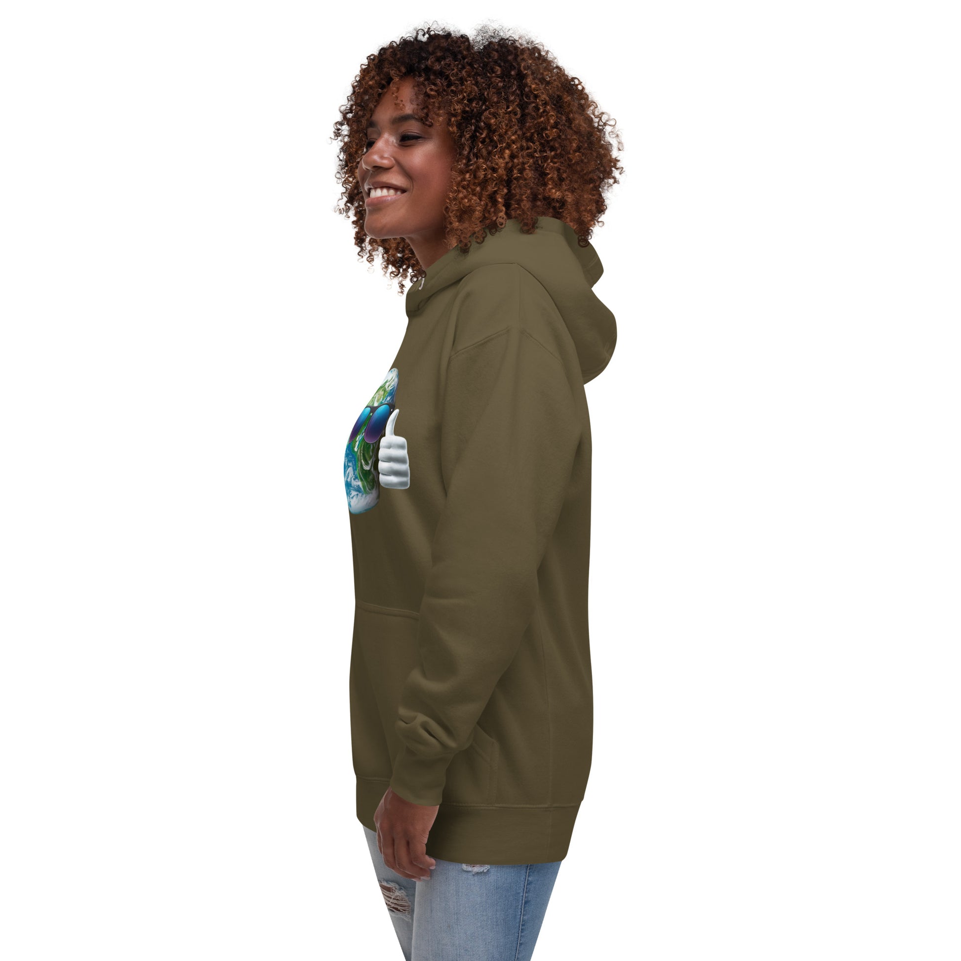 Cool Earth Environmental Justice Hoodie - Side, Military Green