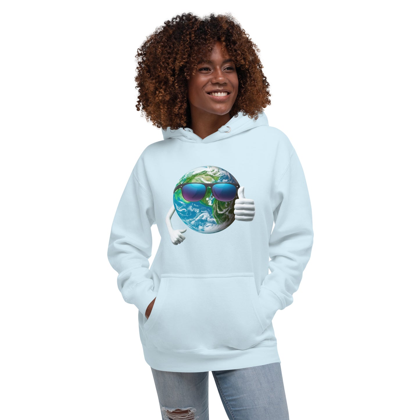 Cool Earth Environmental Justice Hoodie - Front, Sky Blue