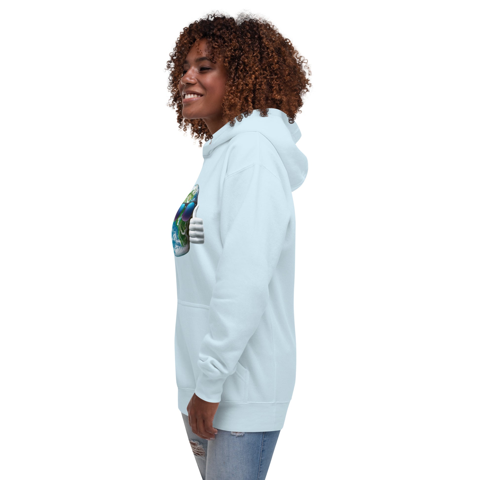 Cool Earth Environmental Justice Hoodie - Side, Sky Blue